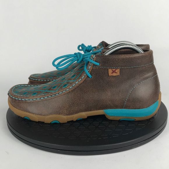 Twisted X Chukka Driving Geometric Moccasins Brown Leather Women’s Size 8 - Picture 8 of 12